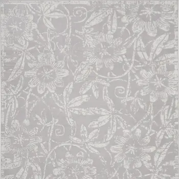 7' X 10' Ivory and Gray Floral Distressed Non Skid Area Rug