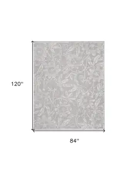 7' X 10' Ivory and Gray Floral Distressed Non Skid Area Rug