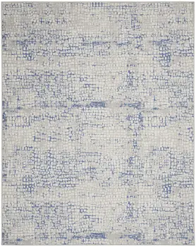 7' X 10' Ivory Blue and Gray Abstract Distressed Non Skid Area Rug