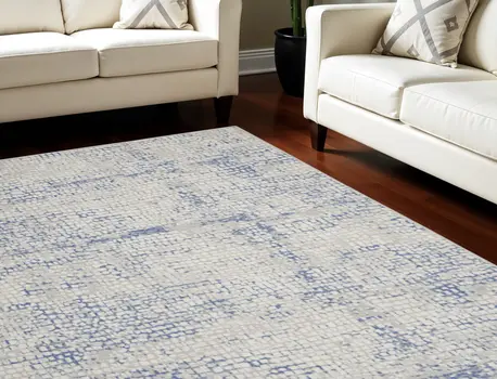 7' X 10' Ivory Blue and Gray Abstract Distressed Non Skid Area Rug