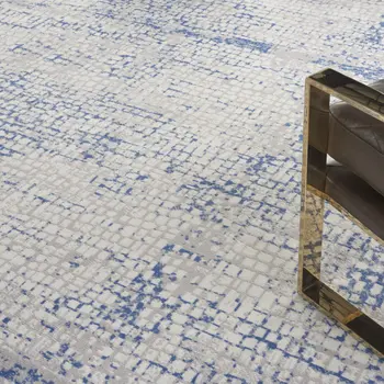 7' X 10' Ivory Blue and Gray Abstract Distressed Non Skid Area Rug