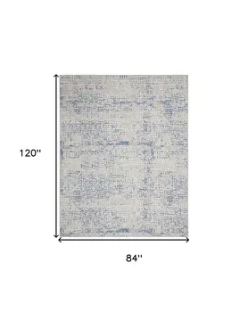 7' X 10' Ivory Blue and Gray Abstract Distressed Non Skid Area Rug
