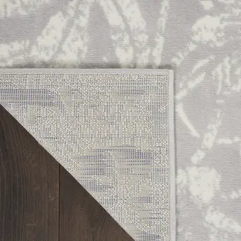 8' Gray and Ivory Floral Distressed Non Skid Runner Rug