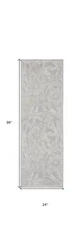 8' Gray and Ivory Floral Distressed Non Skid Runner Rug