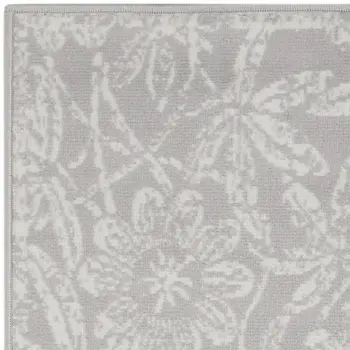 8' Gray and Ivory Floral Distressed Non Skid Runner Rug