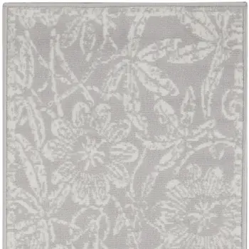 8' Gray and Ivory Floral Distressed Non Skid Runner Rug