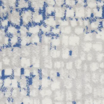 8' Ivory Blue and Gray Abstract Distressed Non Skid Runner Rug