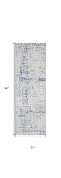 8' Ivory Blue and Gray Abstract Distressed Non Skid Runner Rug