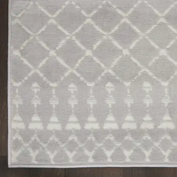8' Gray and Ivory Moroccan Distressed Non Skid Runner Rug