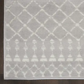 8' Gray and Ivory Moroccan Distressed Non Skid Runner Rug
