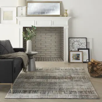 4' X 6' Ivory Gray and Golden Brown Abstract Area Rug