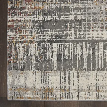 8' Cream Black and Gray Abstract Runner Rug