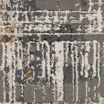 8' Cream Black and Gray Abstract Runner Rug