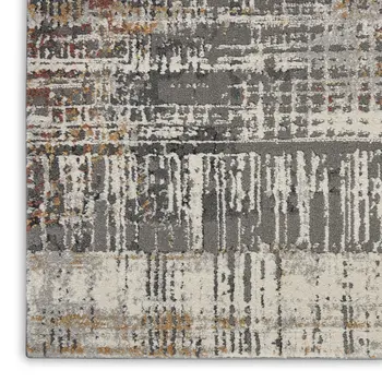 8' Cream Black and Gray Abstract Runner Rug