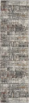 8' Cream Black and Gray Abstract Runner Rug