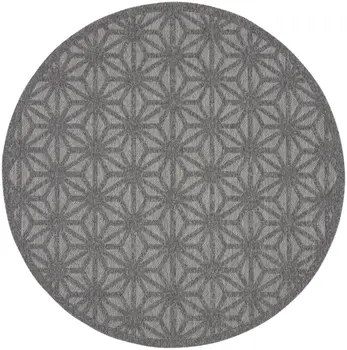 8' Dark Gray And Light Gray Round Geometric Indoor Outdoor Area Rug
