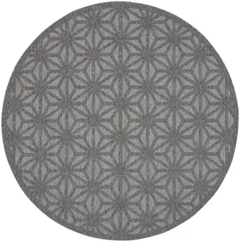 8' Dark Gray And Light Gray Round Geometric Indoor Outdoor Area Rug