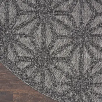 8' Dark Gray And Light Gray Round Geometric Indoor Outdoor Area Rug