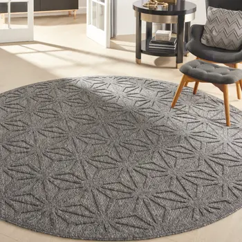 8' Dark Gray And Light Gray Round Geometric Indoor Outdoor Area Rug