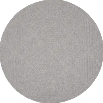8' Light Gray And Gray Round Geometric Indoor Outdoor Area Rug