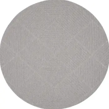 8' Light Gray And Gray Round Geometric Indoor Outdoor Area Rug