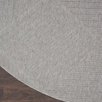 8' Light Gray And Gray Round Geometric Indoor Outdoor Area Rug