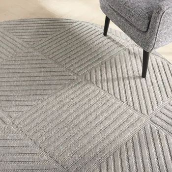 8' Light Gray And Gray Round Geometric Indoor Outdoor Area Rug