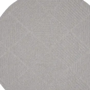 8' Light Gray And Gray Round Geometric Indoor Outdoor Area Rug