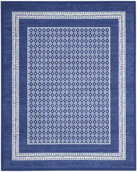 7' X 10' Ivory and Navy Blue Geometric Distressed Non Skid Area Rug
