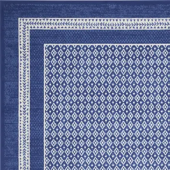 7' X 10' Ivory and Navy Blue Geometric Distressed Non Skid Area Rug