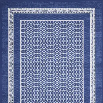 7' X 10' Ivory and Navy Blue Geometric Distressed Non Skid Area Rug