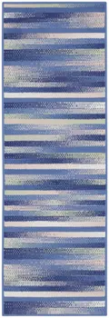 8' Ivory Tan and Blue Abstract Distressed Non Skid Runner Rug