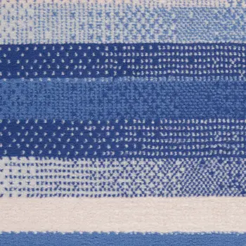 8' Ivory Tan and Blue Abstract Distressed Non Skid Runner Rug