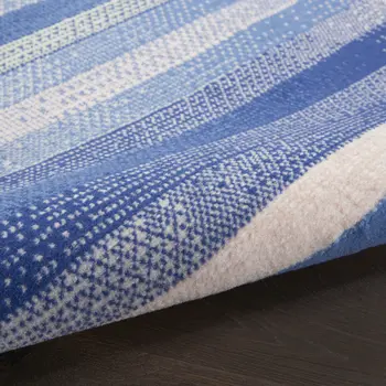 8' Ivory Tan and Blue Abstract Distressed Non Skid Runner Rug