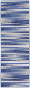 8' Ivory Tan and Blue Abstract Distressed Non Skid Runner Rug