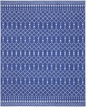 7' X 10' Navy Blue and Ivory Moroccan Distressed Non Skid Area Rug
