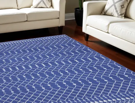7' X 10' Navy Blue and Ivory Moroccan Distressed Non Skid Area Rug