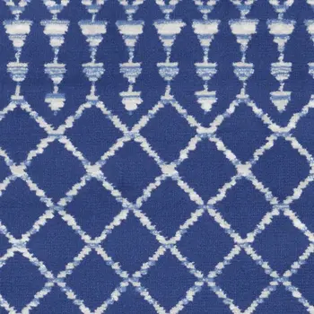 8' Navy Blue and Ivory Moroccan Distressed Non Skid Runner Rug