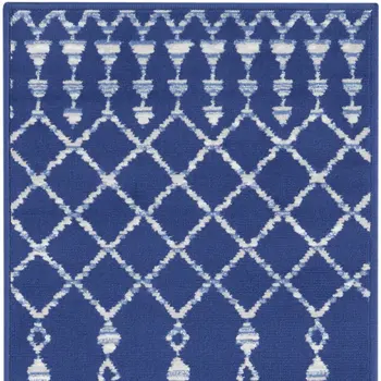 8' Navy Blue and Ivory Moroccan Distressed Non Skid Runner Rug