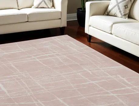 6' X 9' Pink and Ivory Abstract Distressed Non Skid Area Rug