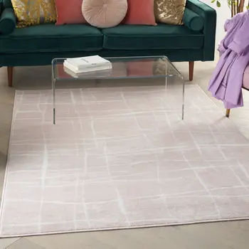 6' X 9' Pink and Ivory Abstract Distressed Non Skid Area Rug