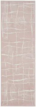 8' Pink and Ivory Abstract Distressed Non Skid Runner Rug