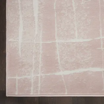 8' Pink and Ivory Abstract Distressed Non Skid Runner Rug