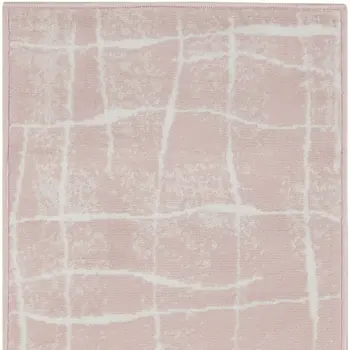 8' Pink and Ivory Abstract Distressed Non Skid Runner Rug