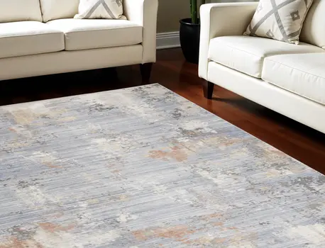 8' X 10' Slate Blue Abstract Area Rug With Fringe