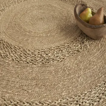 8' Natural And Brown Round Handmade Indoor Outdoor Area Rug