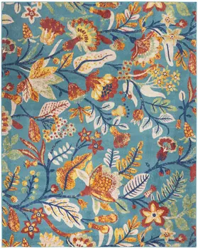 8' X 10' Aqua Floral Power Loom Area Rug