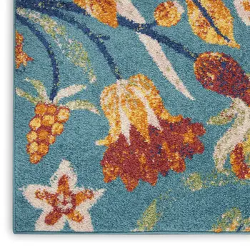 8' X 10' Aqua Floral Power Loom Area Rug