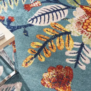 8' X 10' Aqua Floral Power Loom Area Rug