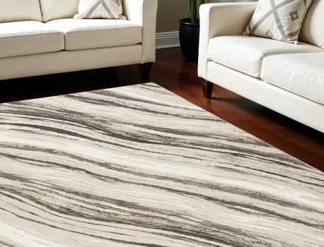 6' X 9' Beige and Gray Abstract Non Skid Area Rug